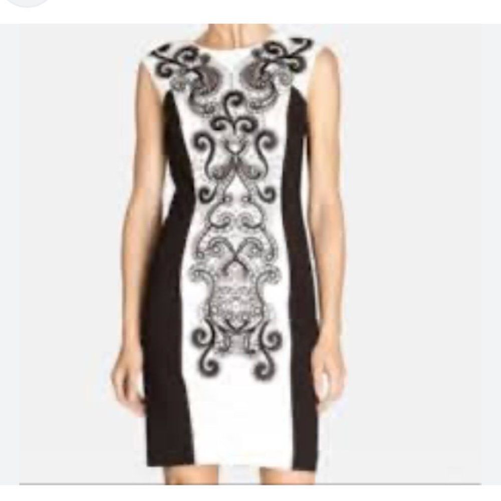 Karen Millen Womens Size 6 Embroidered Black & White Career Dress